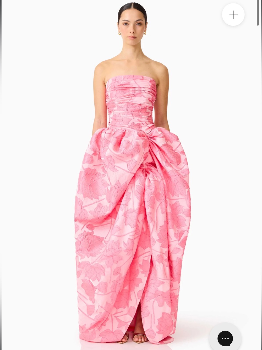 elliatt dionne pink floral jacquard strapless high low maxi gown dress small NEW